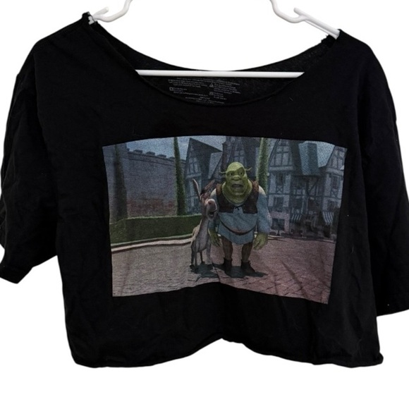 MAD Engine Tops - Mad Engine Shrek Donkey Graphic Crop Tee Black Size L